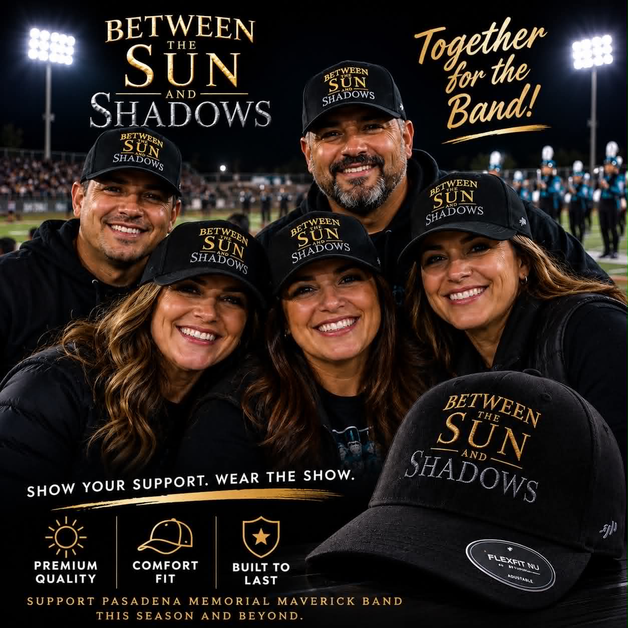 Custom embroidered "Between The Sun And Shadows" black fitted cap