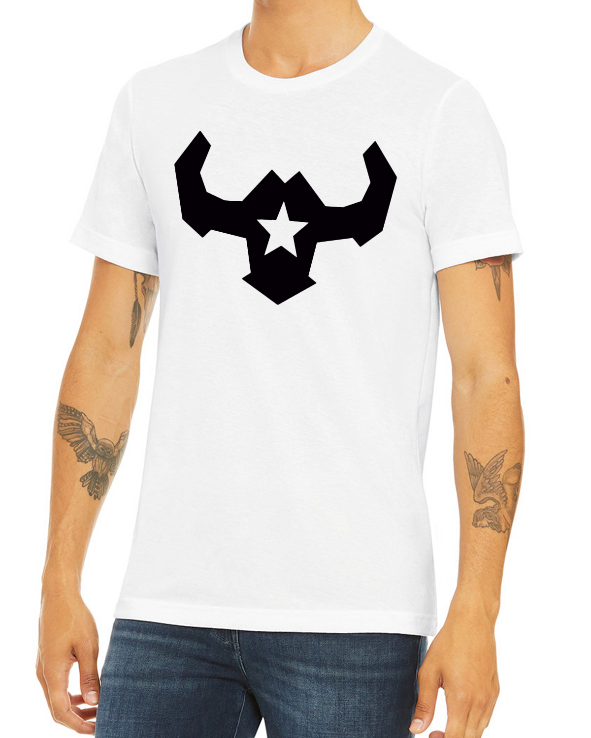 Western Wear Affordable Custom Apparel Original White VQRO Bull Chest Emblem T-Shirt
