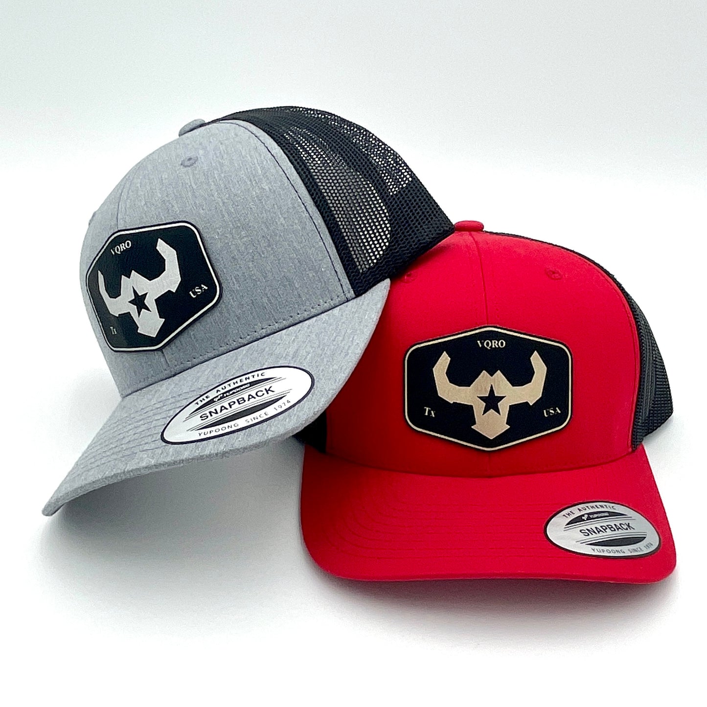 Red and Black Affordable Custom Apparel Leather Patch Hat Trucker Mesh Cap Yupoong Richardson112