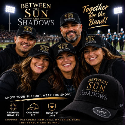 Custom embroidered "Between The Sun And Shadows" black fitted cap