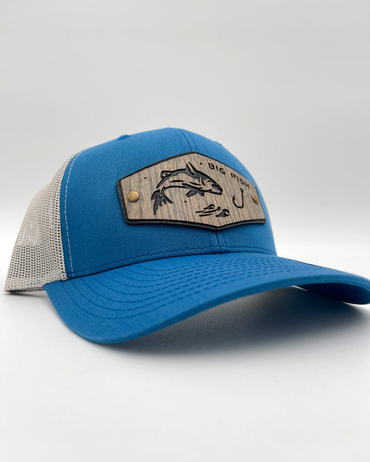 Cheap Custom Hats Big Fish Real Wood Patch Hat Retro Trucker Mesh Cap Cheap Affordable Custom Hats