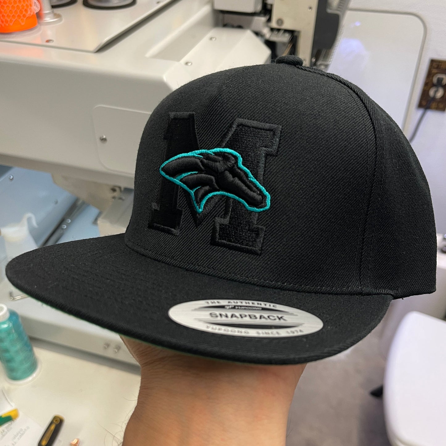 All Black Pasadena Memorial High School Mavericks Snapback Flat Bill Hat Cap 