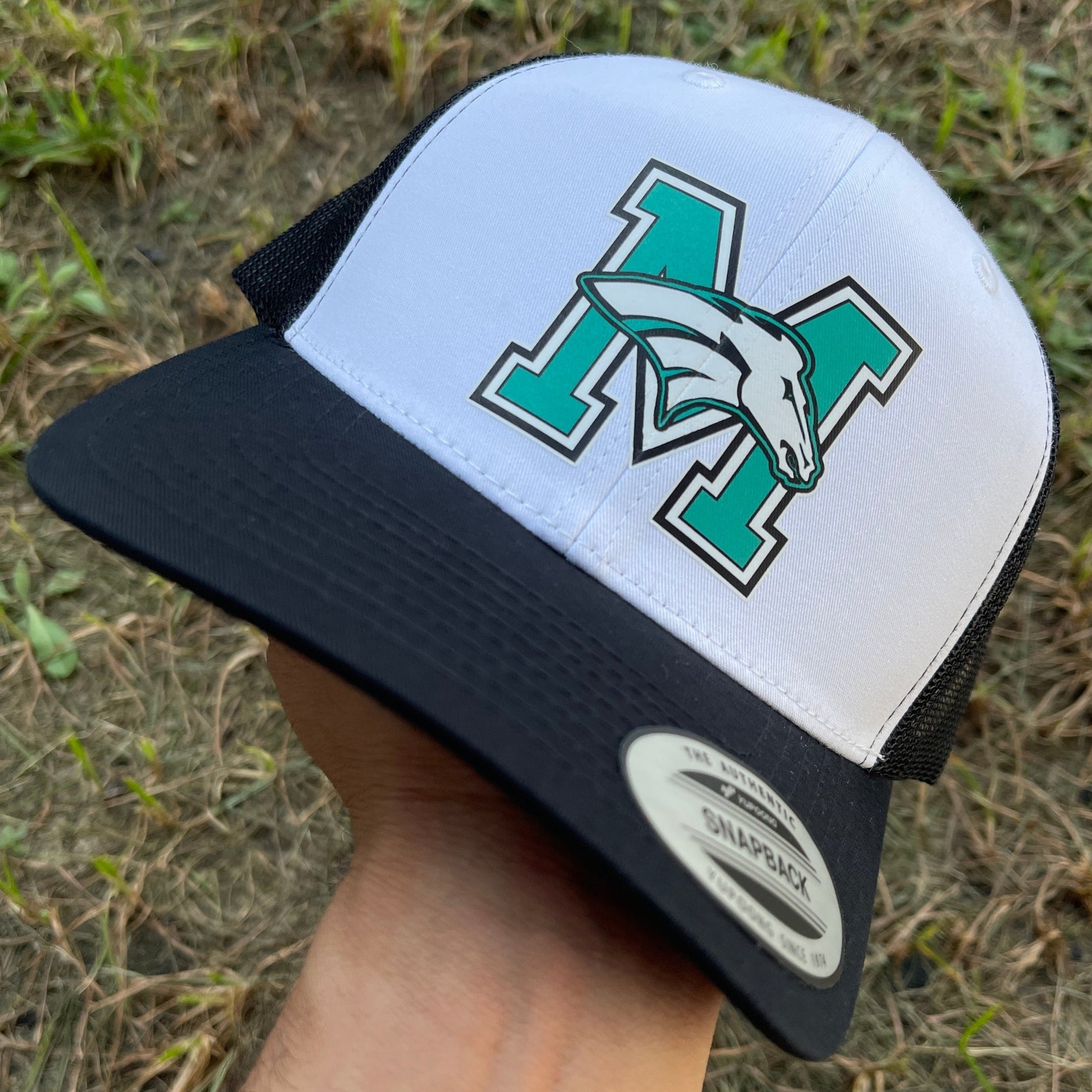 Pasadena Memorial High School Full Color Mavericks Hat Black and White