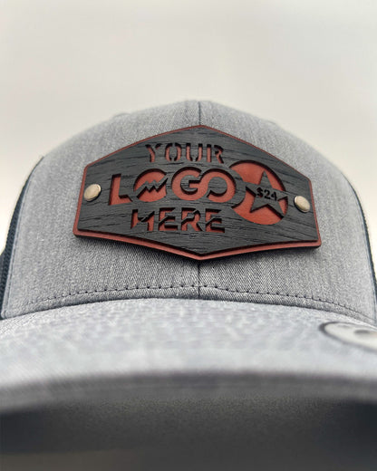 Custom Leather and Wood Patches Engraved with Your Logo Hats - Affordable Custom Hats & Caps Heather/Black