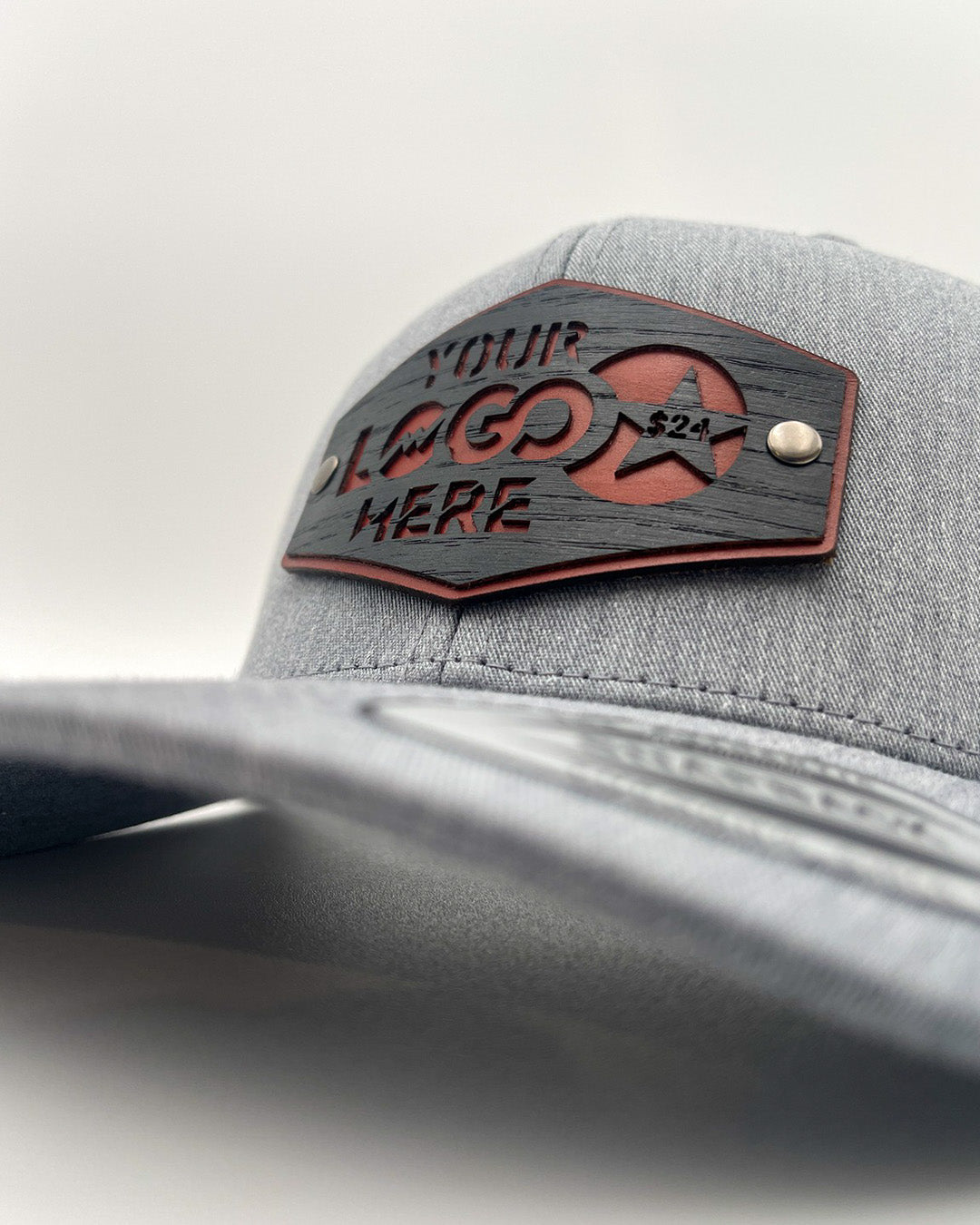 Custom Leather and Wood Patches Engraved With Your Logo Hats