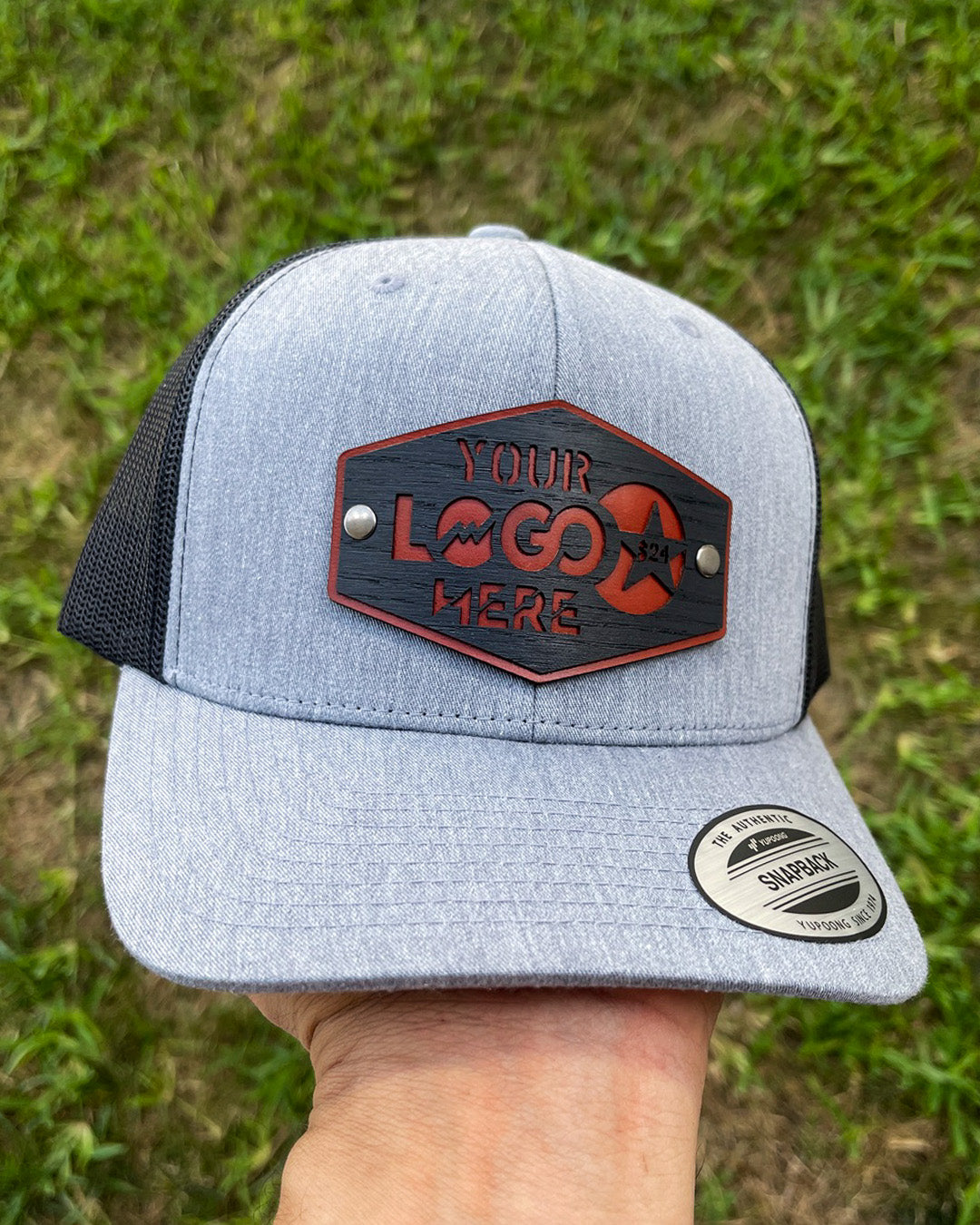 Custom Leather and Wood Patches Engraved With Your Logo Hats - Affordable  Custom Hats & Caps – Affordable Custom Hats®