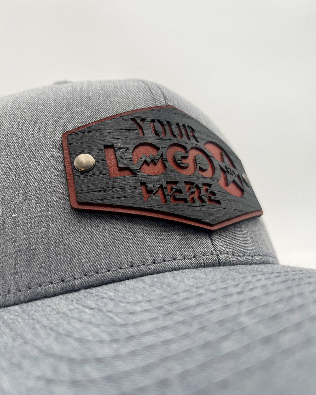 Custom Leather and Wood Patches Engraved With Your Logo Hats