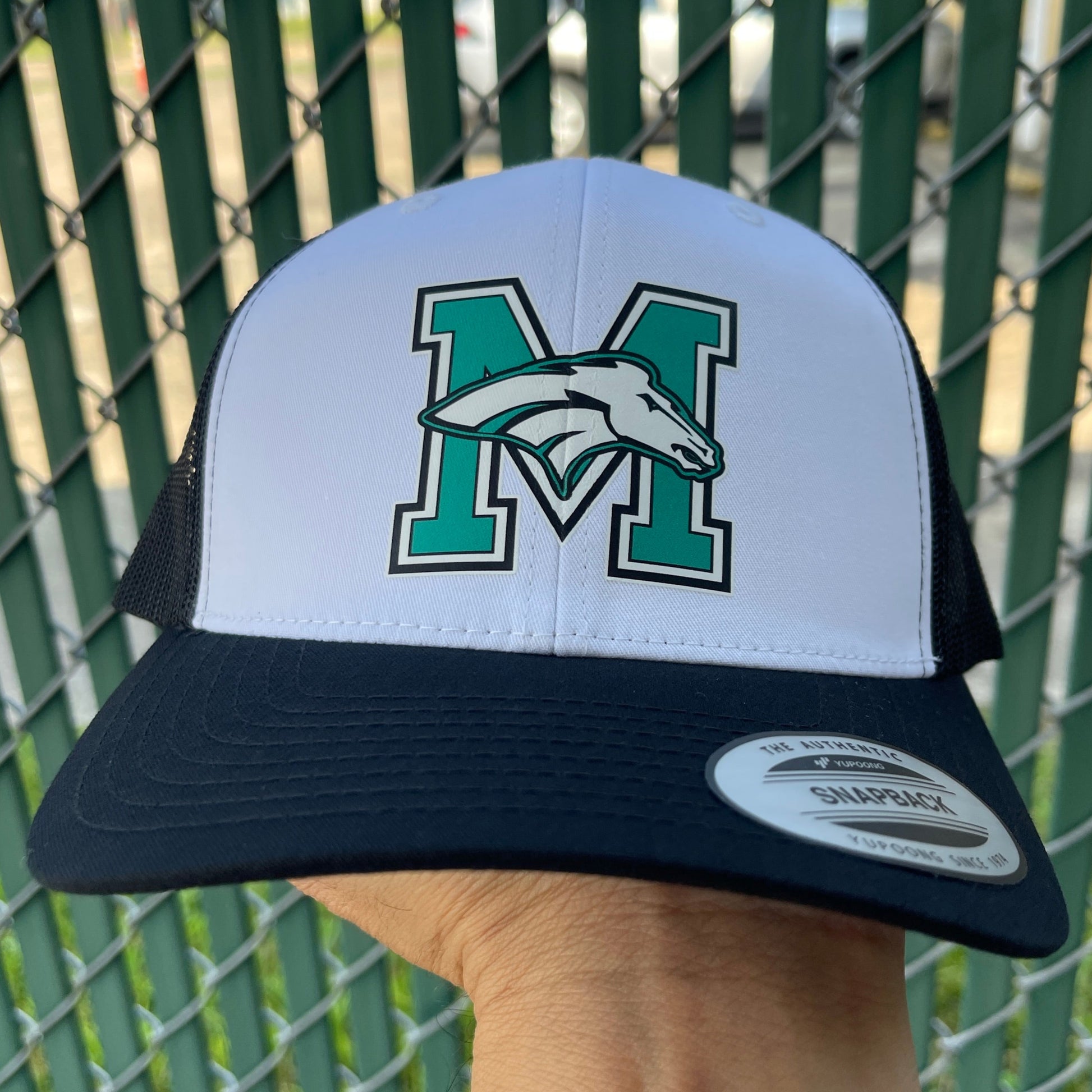 Pasadena Memorial High School Full Color Mavericks Hat White and Black