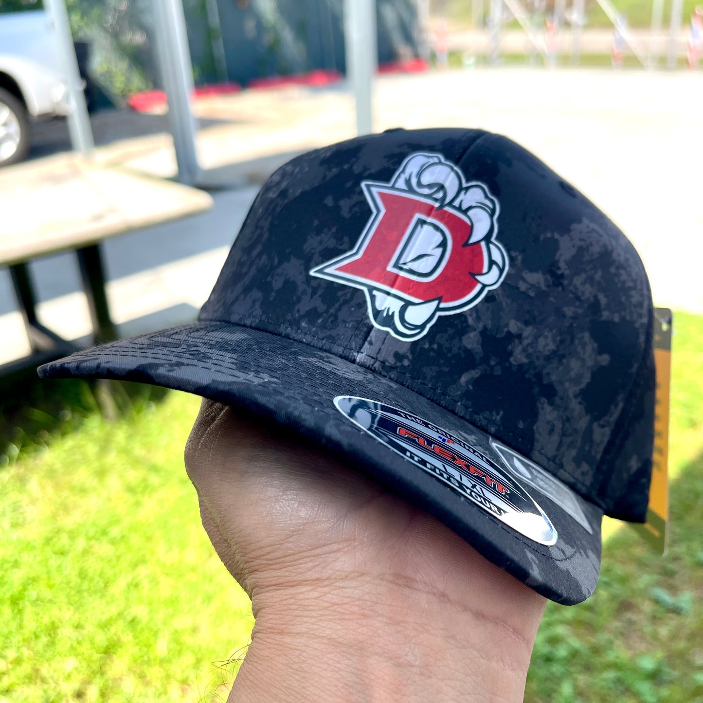 Pearland Glenda Dawson High School Eagles Black Flexfit Veil Camo Pattern Hat