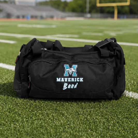 Pasadena Memorial High School Mavericks marching band personalized duffle bag with custom embroidered name