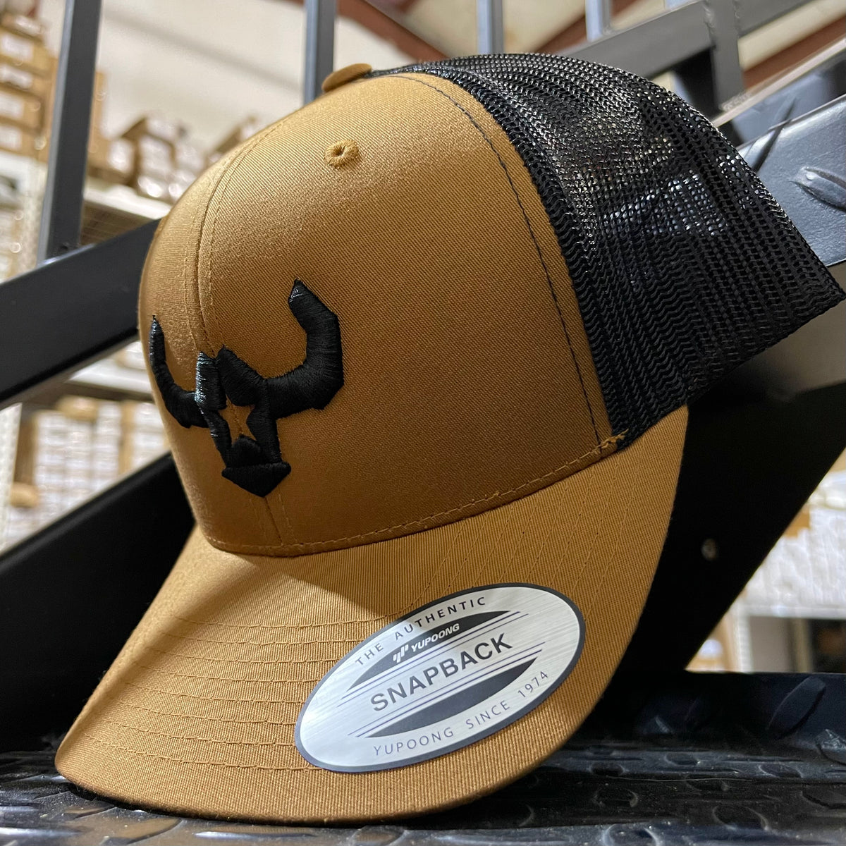 Camel and Black Color Bull Retro Trucker Mesh Cap - Affordable Custom ...