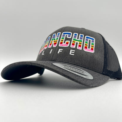 RANCHO LIFE Zarape - Dark Heather Grey Multi-Color Retro Trucker Mesh Cap Affordable