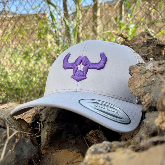 Light Grey Hat 3D Purple Retro Trucker Mesh Cap Richardson 112 Yupoong Affordable Custom Apparel